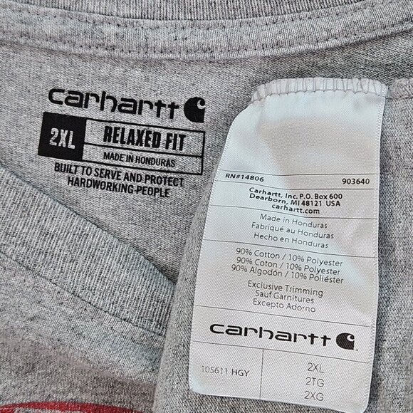 Carhartt T-Shirt Big Logo Canada Spellout Relaxed Fit Short Sleeve Size 2XL Gray - Picture 8 of 10